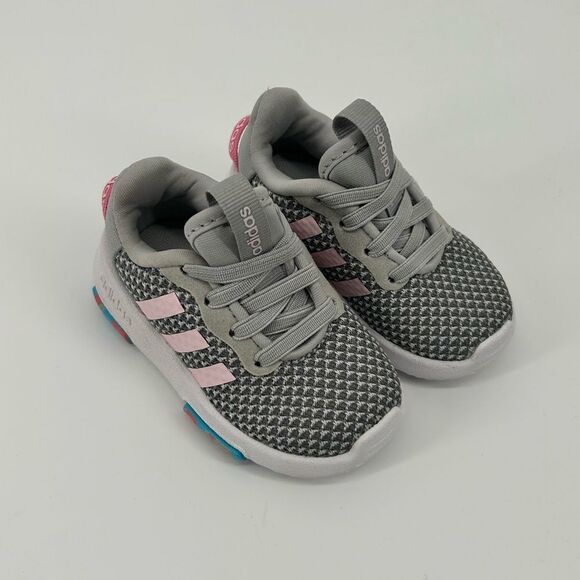 Adidas Toddler Gray and Pink Sneakers Three Stripes Size 4K Girl’s NWOB - Picture 1 of 6